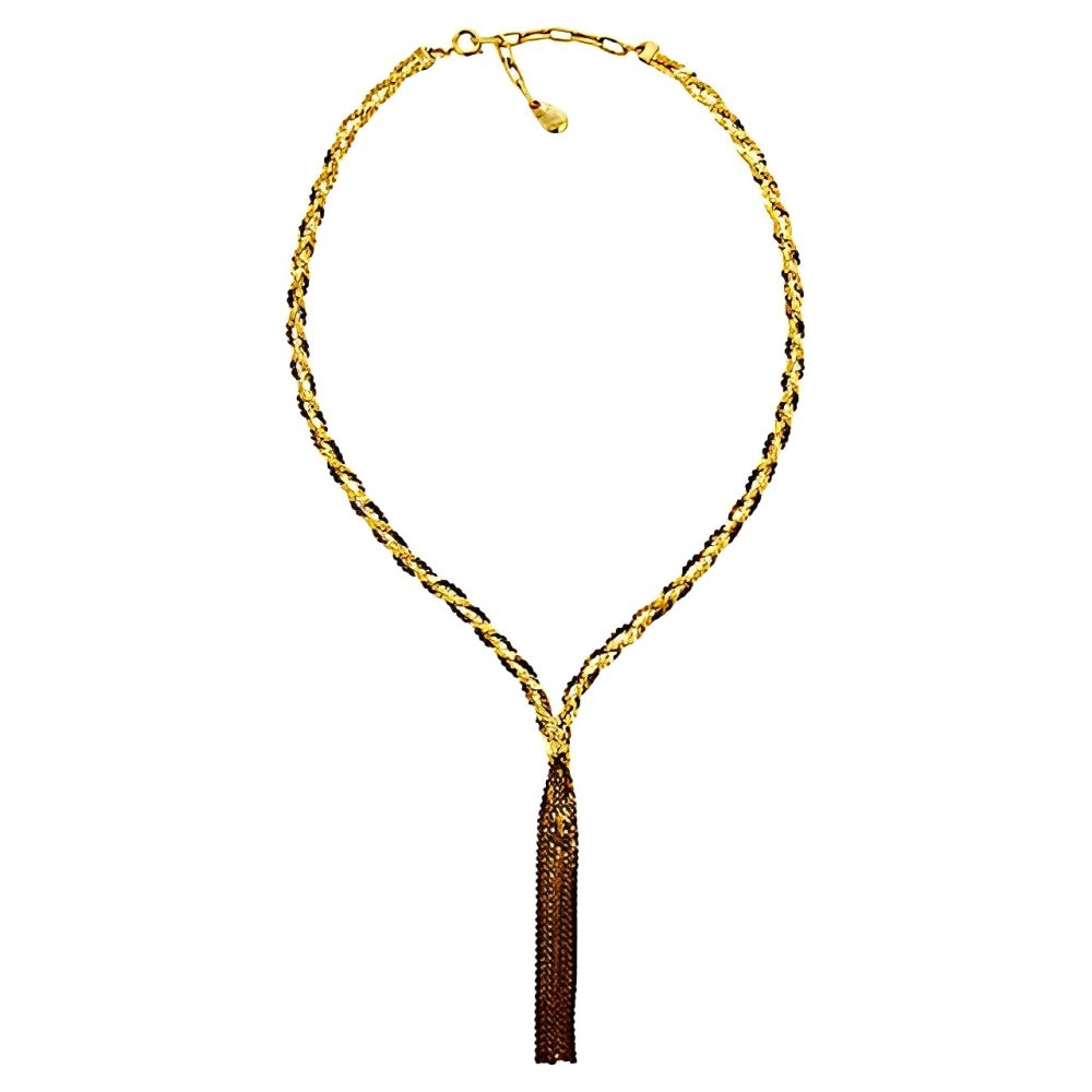 Gold Plated Plaited Serpentine Chain Tassel Necklace circa 1980s
